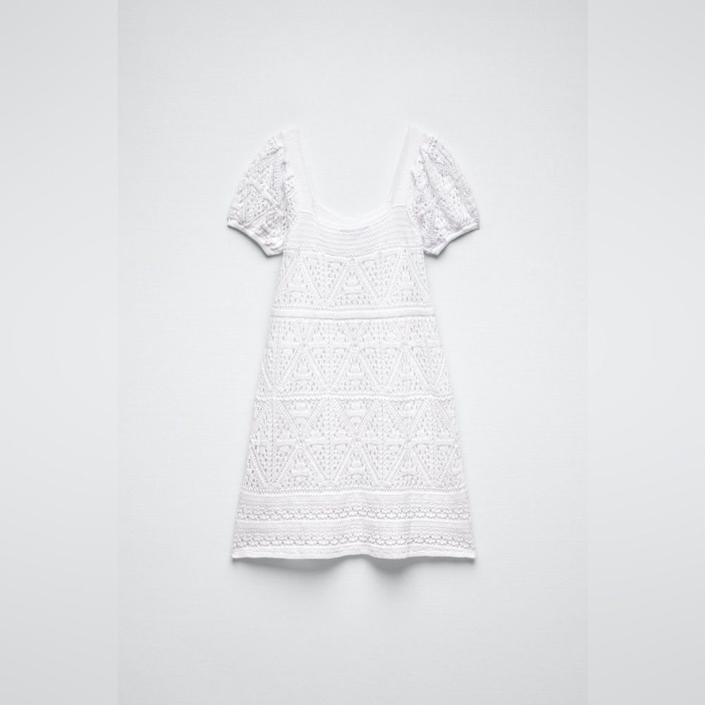 ZARA knit dress crotchet white cotton organic - Picture 2 of 12